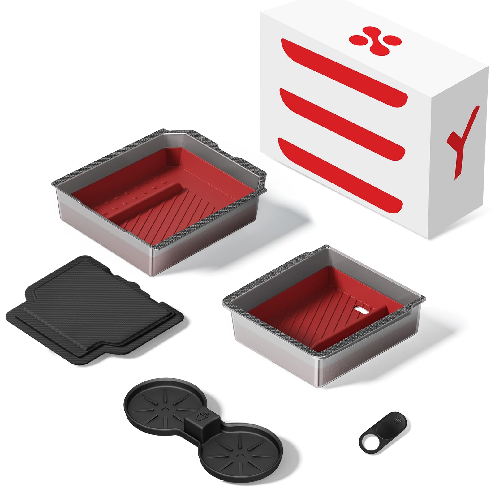 Photo 1 of Center Console Organizer Tray for Tesla New Model Y Juniper Accessories 2025 2026(Material PC superior/Dedicated vehicle design) For Tesla Model 3 Highland Accessories 2025 2024?5PCS red)