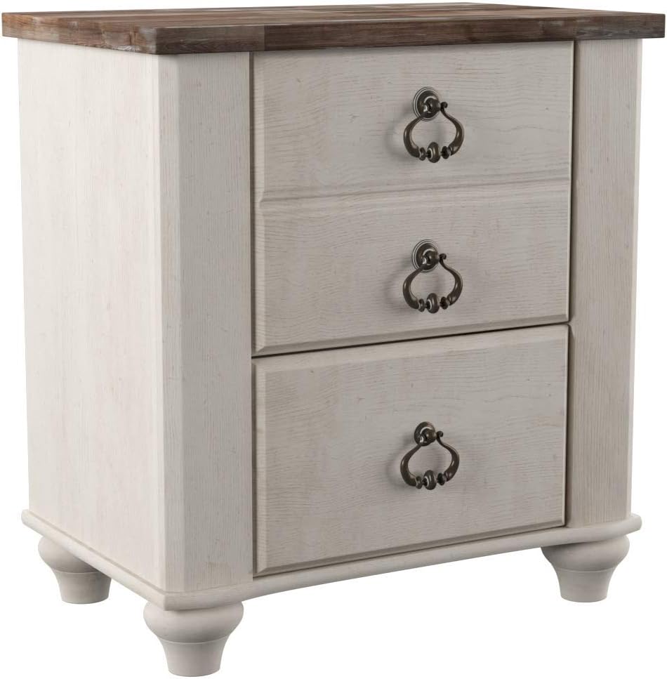 Ashley Furniture Signature Design - Willowton Nightstand - Rustic Farmhouse Style - White Wash: Furniture & Decor