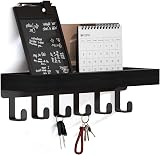 SWTYMIKI Key Holder with Wood Tray and 6 Hooks Wall Mount