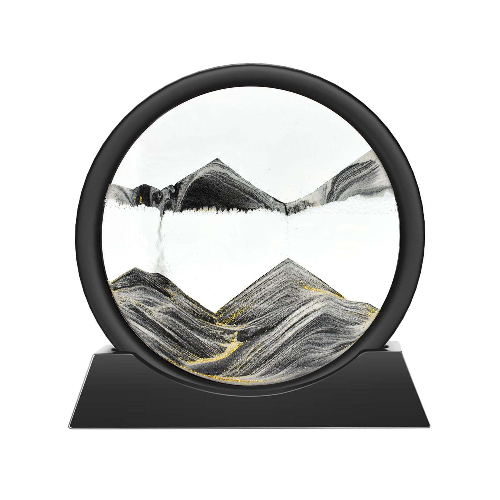 Wai Danie Moving Sand Art Picture 3D Hourglass Deep Sea Sandscape Liquid Motion Display Painting Flowing Sand Frame Relaxing Desktop Home Office Work Decor (Black, 7")