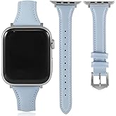 Slim Soft Genuine Leather Bands Compatible with Apple Watch Band 38mm 40mm 41mm 42mm 44mm 45mm 46mm 49mm for Women, Dressy Durable Leather Replacement Strap for iWatch SE Ultra 11 10 9 8 7 6 5 4 3 2 1