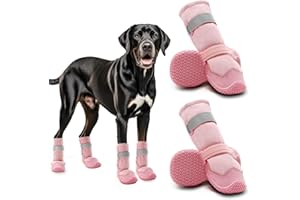 Hcpet Dog Shoes, Dog Boots & Paw Protectors for Winter Snowy Days, Rainy Weather, Outdoor Anti-Slip Sole Dog Booties for Hardwood Floor Pink-Leg 6