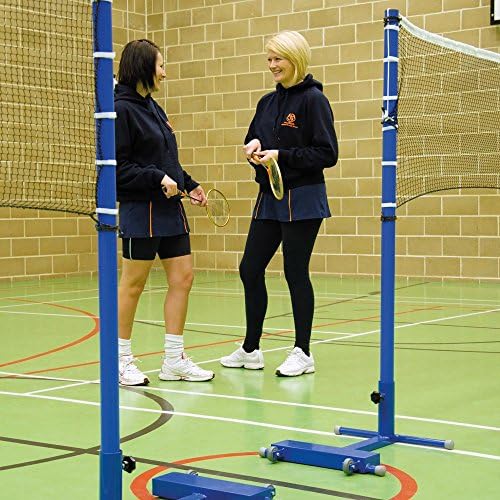 Mark Harrod School Quality Badminton Posts - Rubber feet to protect your court - Built in safety weights for self anchoring - Wheeled - Conforms to standard BSEN 1509