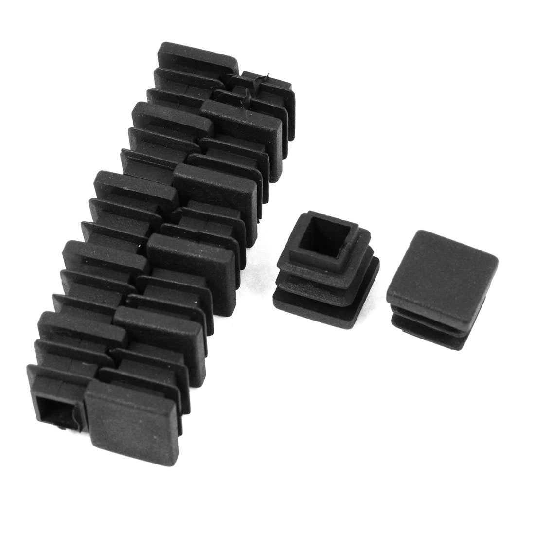 Sourcingmap 12 Pcs 16mm x 16mm Plastic Ribbed Square End Caps Tube Insert Black