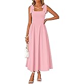 ZESICA Women's Summer Spaghetti Strap Maxi Dress 2026 Tie Shoulder Square Neck Flowy Wedding Guest Party Beach Long Dresses