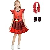 ROSEZUZU Red Costume Dress for Girls with Red Wigs and Gloves, 3-12Y