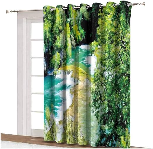 Cortina de ventana de naturaleza exquisita selva con follaje de cascada