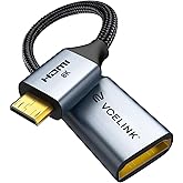 VCELINK Mini HDMI to HDMI 2.1 Cable Adapter 8K@60Hz 48Gbps, 24K Gold Plated Braided Cord with eARC HDR 3D, for DSLR Camera Ga