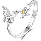 YLT Butterfly Rings for Women 925 Sterling Silver Adjustable Cross Rings Gifts Jewelry for Women Teens