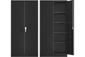Superday Metal Storage Cabinets, 72" Storage Cabinet with Locking Door, Tall Garage Cabinet with 2 Doors and 4 Adjustable Shelves for Home Office, Classroom, Easy Assemble(Black)