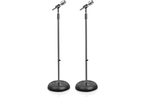 Pyle Universal Microphone Stand - Handheld Mic Compatible, Heavy Compact Base, Lightweight & Compact Design, 2.8 to 5 Ft Height Adjustable Clamp, Pivot Angle Clip, Home/Studio Use (Pair)