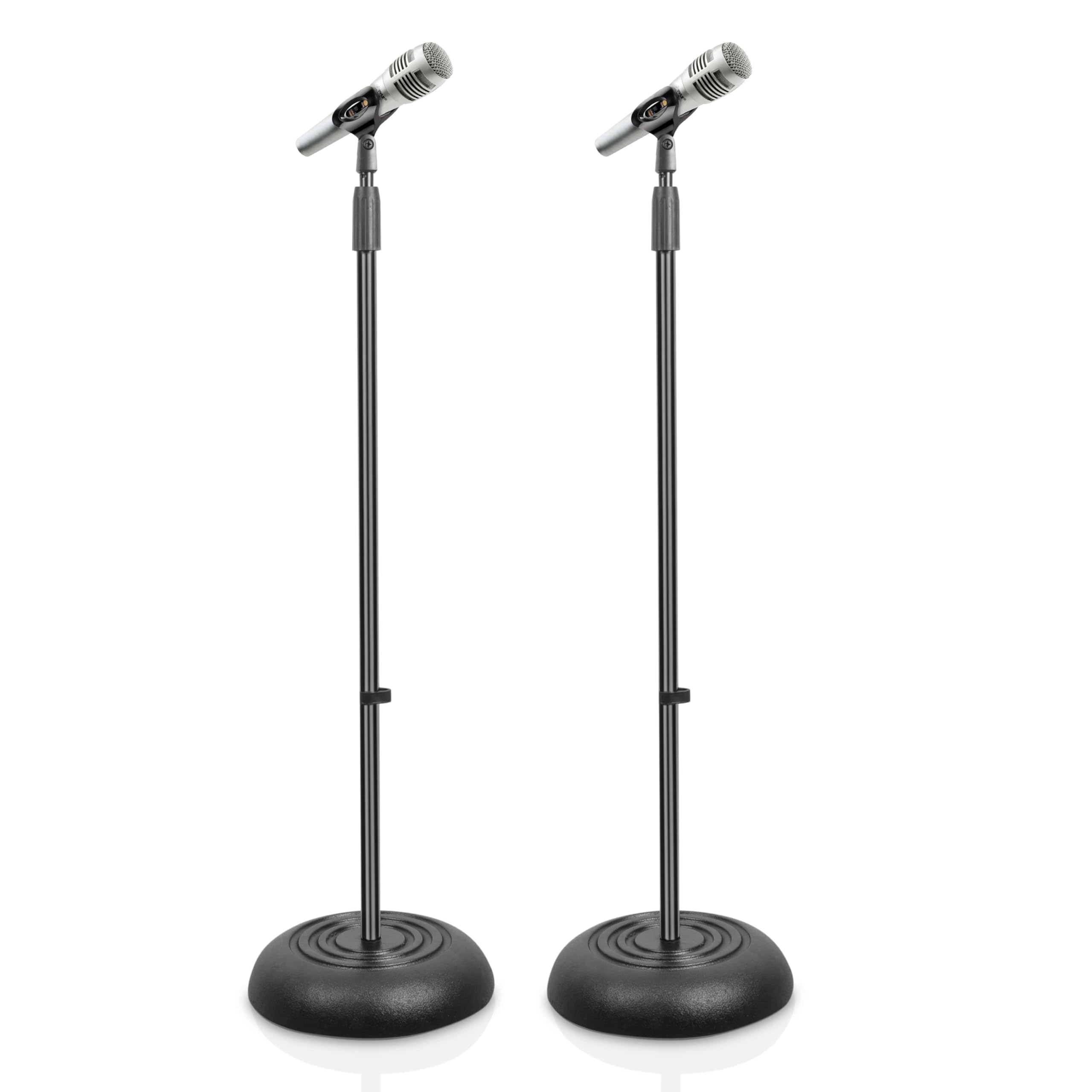Photo 1 of *******PARTIAL SET******* Pyle Universal Microphone Stand - Handheld Mic Compatible, Heavy Compact Base, Lightweight & Compact Design, 2.8 to 5 Ft Height Adjustable Clamp, Pivot Angle Clip, Home/Studio Use (Pair)