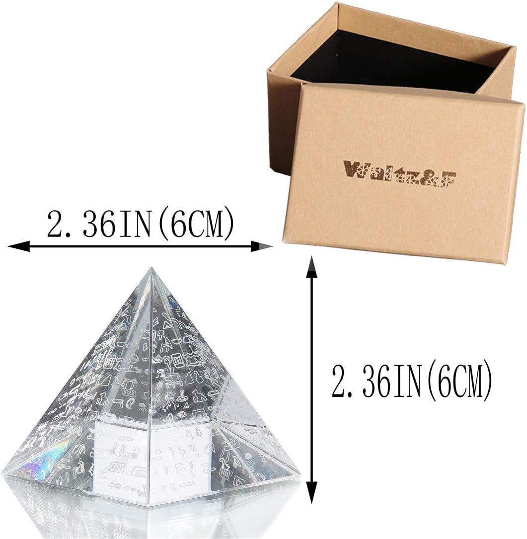 Waltz&F 60mm Crystal Pyramid Figurine Collectible,Glass Pyramid Paperweight with Egyptian Silver Character: Home & Kitchen