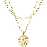 Thaivor Layered Initial Necklaces for Women Dainty Paperclip Link Chain Choker Necklace 14K Gold Plated Octagon Letter Necklace Personalized Name Necklace Teen Gift Trendy Stuff Cute Jewelry Gifts
