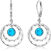 Sterling Silver Circle Leverback Earrings for Women Gold and Silver Circle Textured Drop Dangle Earrings Jewelry Hypoallergenic Hammered Leverback Sterling Silver Dangle Earrings for Jewelry Gifts