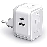 Europe Plug Adapter, Ceptics Safe Dual USB & USB-C 3.1A - 2 USA Outlet - Compact & Powerful - Use Euro, Greece, Italy, Switze