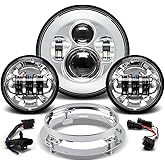 7 Inch Classic LED Headlight Kit Fits for Harley Road King, Electra Glide | Classic chrome finish, turn-signal fog lights,4500LM high/2600LM low, 6500K, mounting ring and 2 adapters included