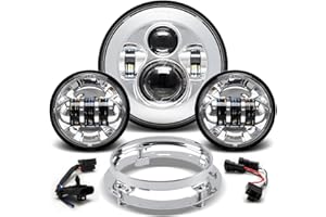 Tugwuetlwu 7" LED Headlight 4.5" Auxiliary Fog lights Kit for Motorcycle Compatible with Harley Davidson Road King Electra Glide Street Glide Accessories Heritage Softail Deluxe Ultra Limited Classic