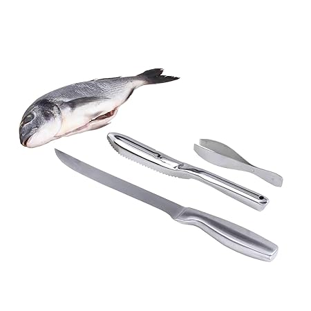 Fischschupper mit Filetmesser Grätenpinzette Fischentschupper Edelstahl (Entschupper Fische, Fischmesser, Angelwerkzeug, Angl