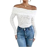 Women’s Off Shoulder Lace Ruched Tops Long Sleeve Slim Fit Blouses Shirts 2026 Going Out T-Shirt