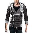 King Ma Men's Oblique Zipper Hoodie Casual Slim Fit Top Cosplay Costume Jacket