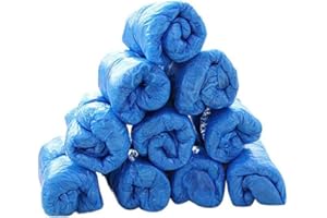 Cunlvyyds Disposable Waterproof Boot Covers, 100PCS Non-Slip Plastic Overshoes Dustproof Shoe Covers Blue