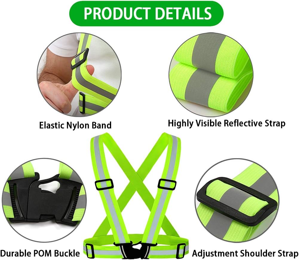 Reflective Vest, Reflective Glow Belt with 2Pack Reflector Armbands, Adjustable Elastic Safety Vest Outdoor Reflective Belt High Visibility, Ultralight & Comfy for Running, Jogging, Walking, Cycling, : Sports & Outdoors