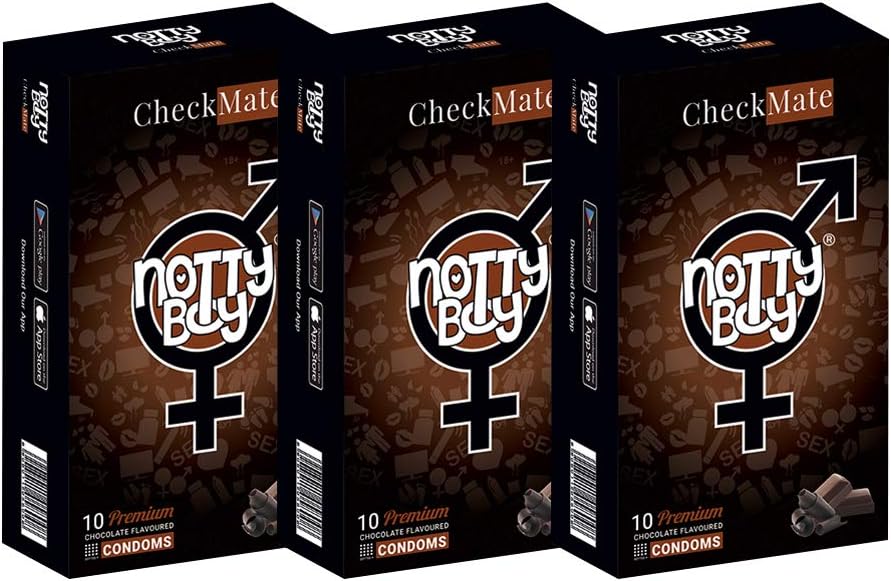 NOTTY BOY Ultra Thin Chocolate Flavoured Condoms for Men - Pack of 30, Clear, 10 count (Pack of 3)