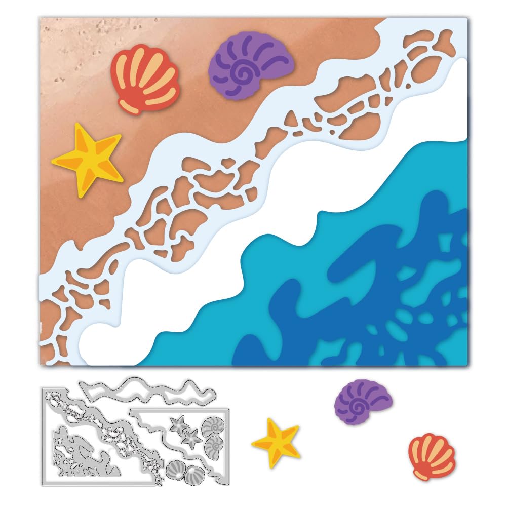 DELORIGIN Layered Ocean Waves Cutting Dies Embossing Template Carbon Steel Cutting Stencils Background Die Cuts for Greeting Card Making DIY Scrapbooking Invitation Photo Album