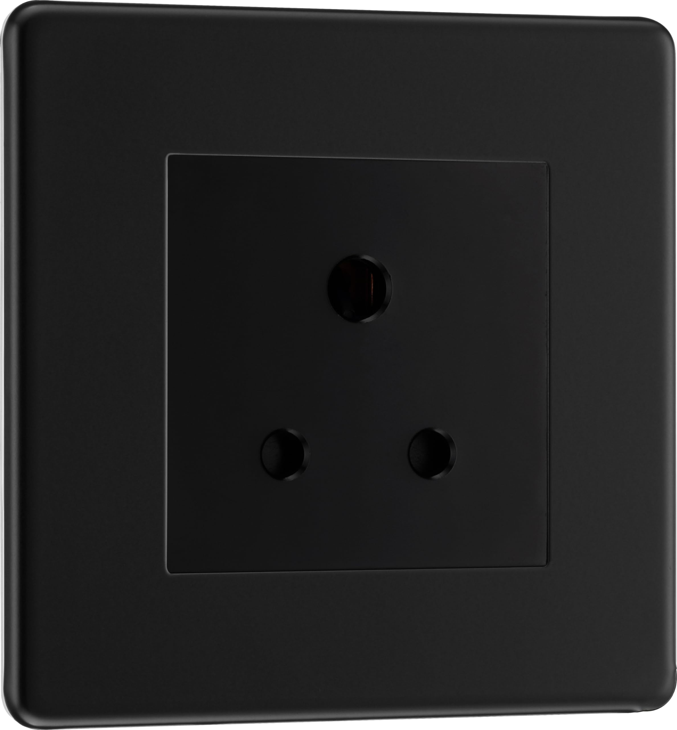 Screwless Flat Plate Matt Black Single Round Pin Unswitched 5A Socket (Black Insert)