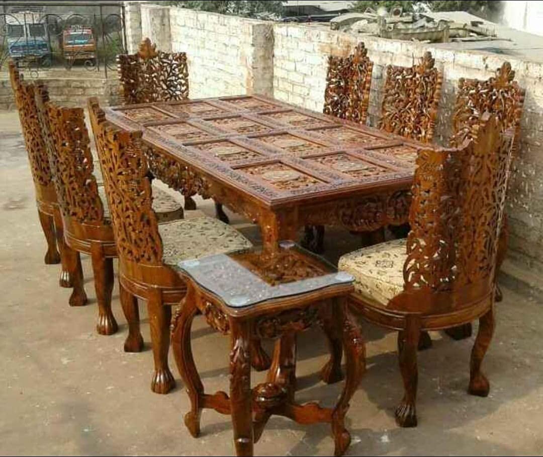 Naaz Handicraft Dining Table Set in 8 Chairs Teak Wood for Royal