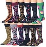 James Fiallo Men's 12 Pairs Colorful Patterned Funky Dress Socks, Fits shoe 6-12 (sock size 10-13), M173-12