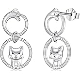 Cat Earrings for 925 Sterling Silver Hypoallergenic Cute Cat Stud Earrings Animal Kitten Cat Jewelry for Women Cat Lovers