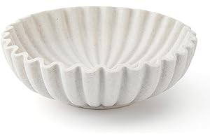 MinWadil Large Decorative Bowl, Resin Fruit Bowl for Kitchen Counter, Scalloped Ruffle Entryway Bowl, 10 Inch Modern Purse Bowl for Home Decor, Artificial Stone Beige