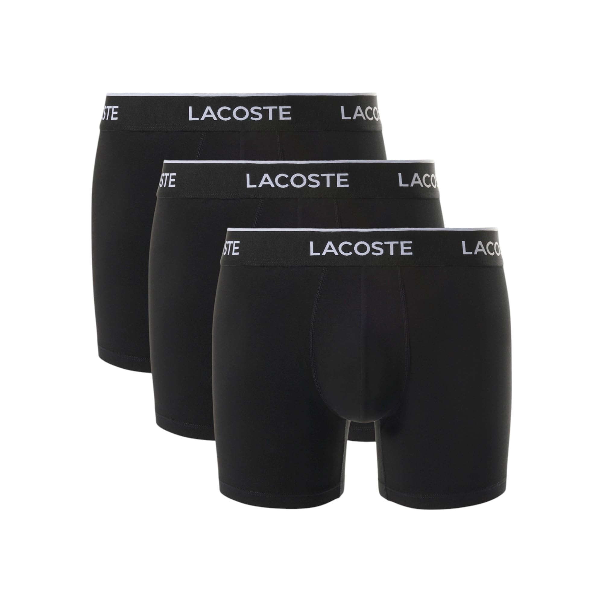 Lacoste Men's Cotton Stretch Essentials Boxer Briefs, 3-Pack, Black with Black Waistbands, Medium Image
