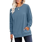 RUMIA Crewneck Fall Sweatshirts for Women Trendy- Women's Plain Long Sleeve Pullover Tops with Pockets Fashion