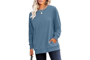RUMIA Crewneck Fall Sweatshirts for Women Trendy- Women's Plain Long Sleeve Pullover Tops with Pockets Fashion