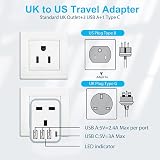 Loydia UK to US Plug Adaptor 5 in 1 with 3 USB & USB C Ports 2500W view 3