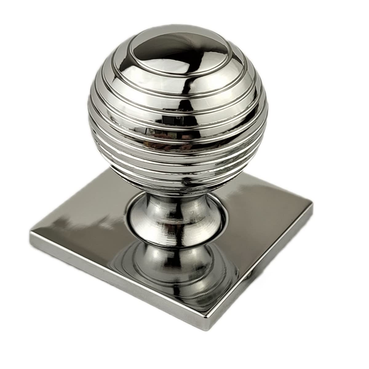 French Furniture Fittings Set of 6 Queen Anne Reeded Beehive Knob with Square Backplate Polished Chrome Cabinet, Kitchen Cupboard Door, Drawer, Knobs 31mm, Backplate 37mm