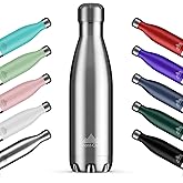 Mont-Clair H2O Stainless Steel Water Bottle, Vacuum insulated - BPA Free, 12h Hot & 24h Cold Drinks, Metal Water Bottle 17oz Leakproof, Ideal for Adult, Kids, Running - Silver