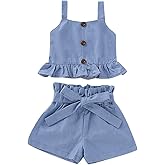Toddler Baby Girl Denim Outfits Set Ruffled Strap Crop Tops+ Denim Short Pants with Bowknot Belt Summer Clothes Set