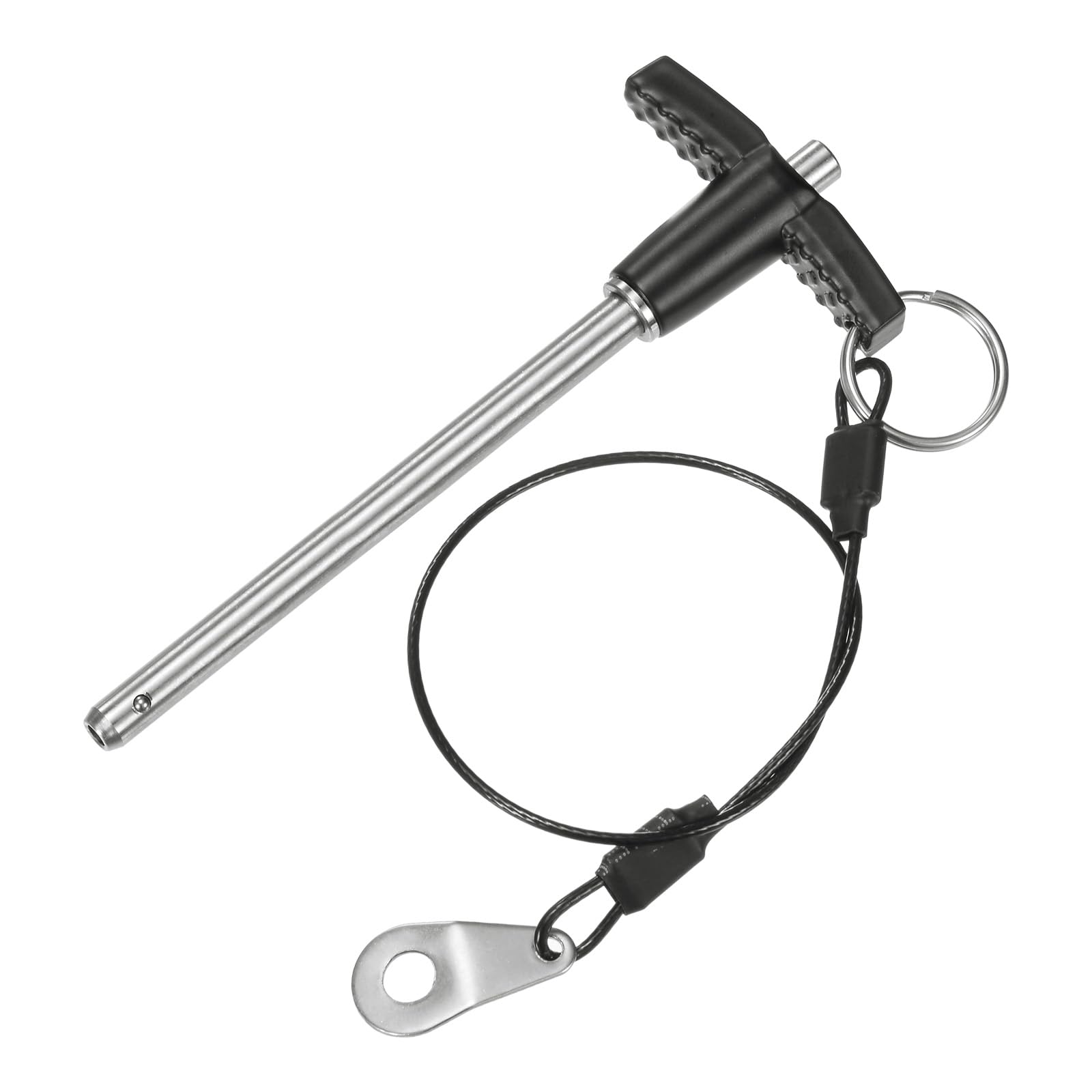M METERXITY T Handle Lock Pin, 1/4" [6mm] Dia., 3-5/32 [80mm] Usage Length Push-Button Quick Release Locking Pins W Lanyard Cable for Speaker/Aviation/Gym/Machine [304 Stainless Steel]