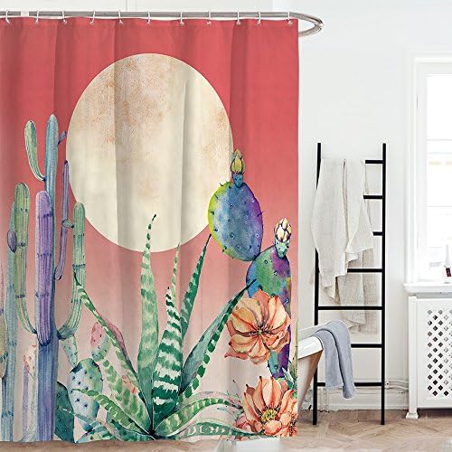 Shower Curtain Bathroom Waterproof Cactus With 12 Hooks Mildew Resistant