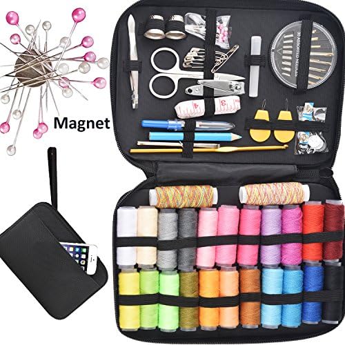 Sewing Kit for Kids Beginners with 97 Sewing Accessories and Supplies for Hand Sewing and Basic Repair, compact 24 spools of threads, Mini Portable for Travel, Emergency