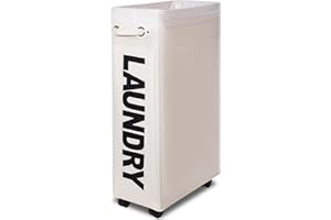 TWIRA 26-Inches Slim Laundry Basket, Laundry Hamper with Wheels (4 colors), Collapsible Corner Storage Bins, Rolling Hamper Dorm Basket(White)