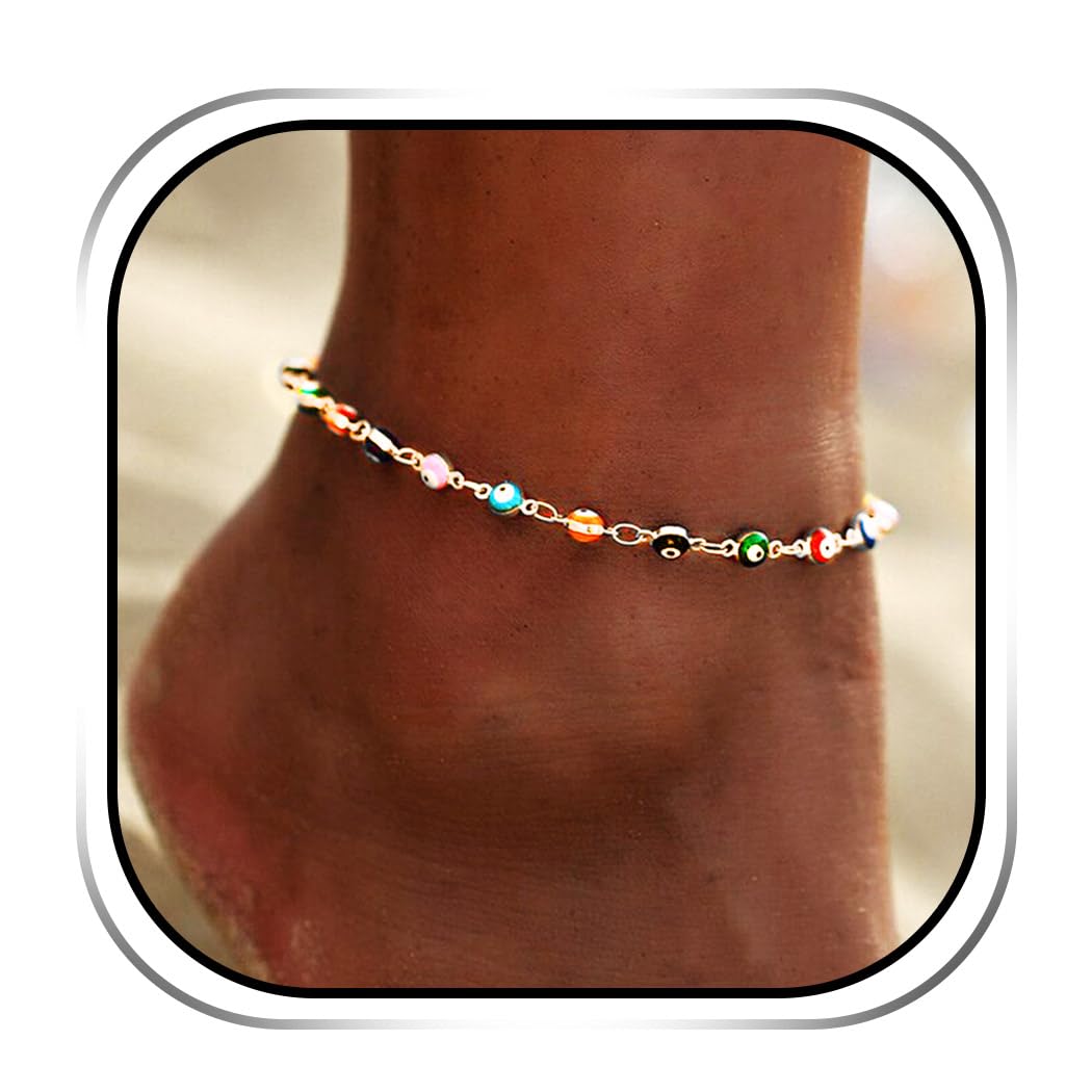 Handcess Boho Anklets Gold Evil Eyes Ankle Bracelets Beach Beads Foot Jewelry for Women and Girls