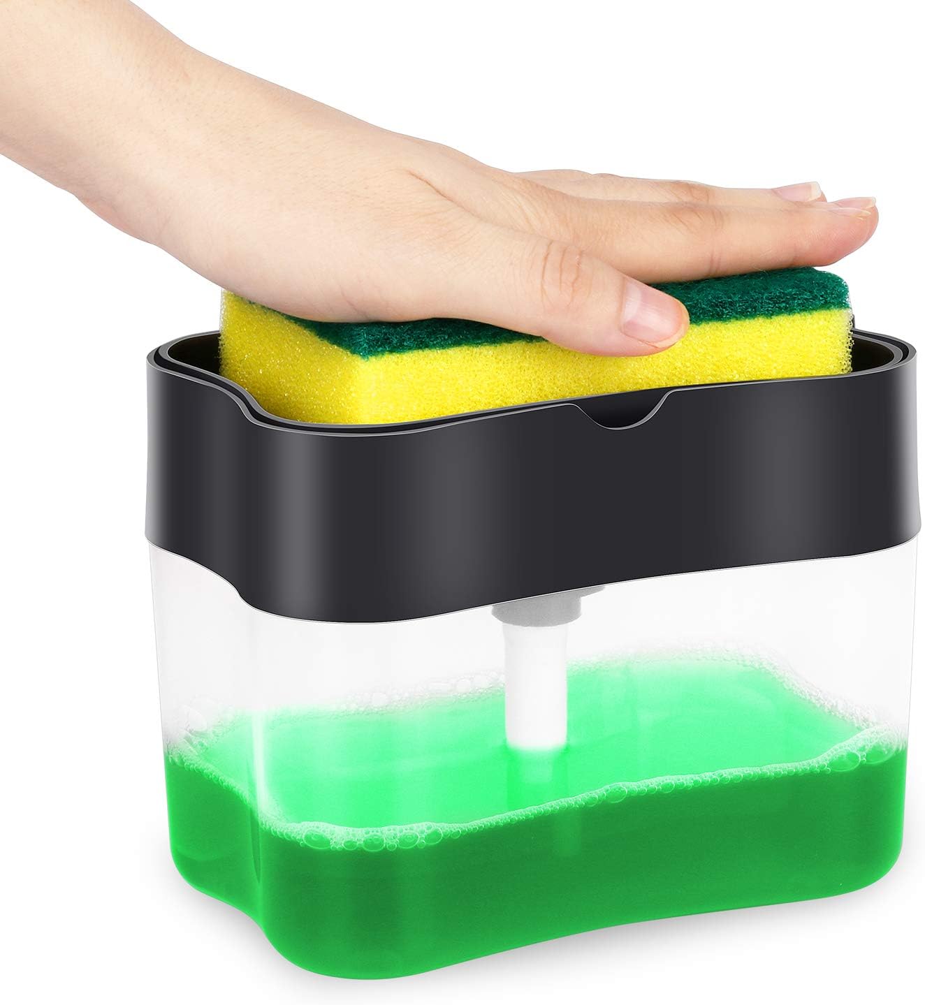 ActFaith Dish Soap Dispenser for Kitchen,Sponge Holder 2 in1 Soap Pump Dispenser