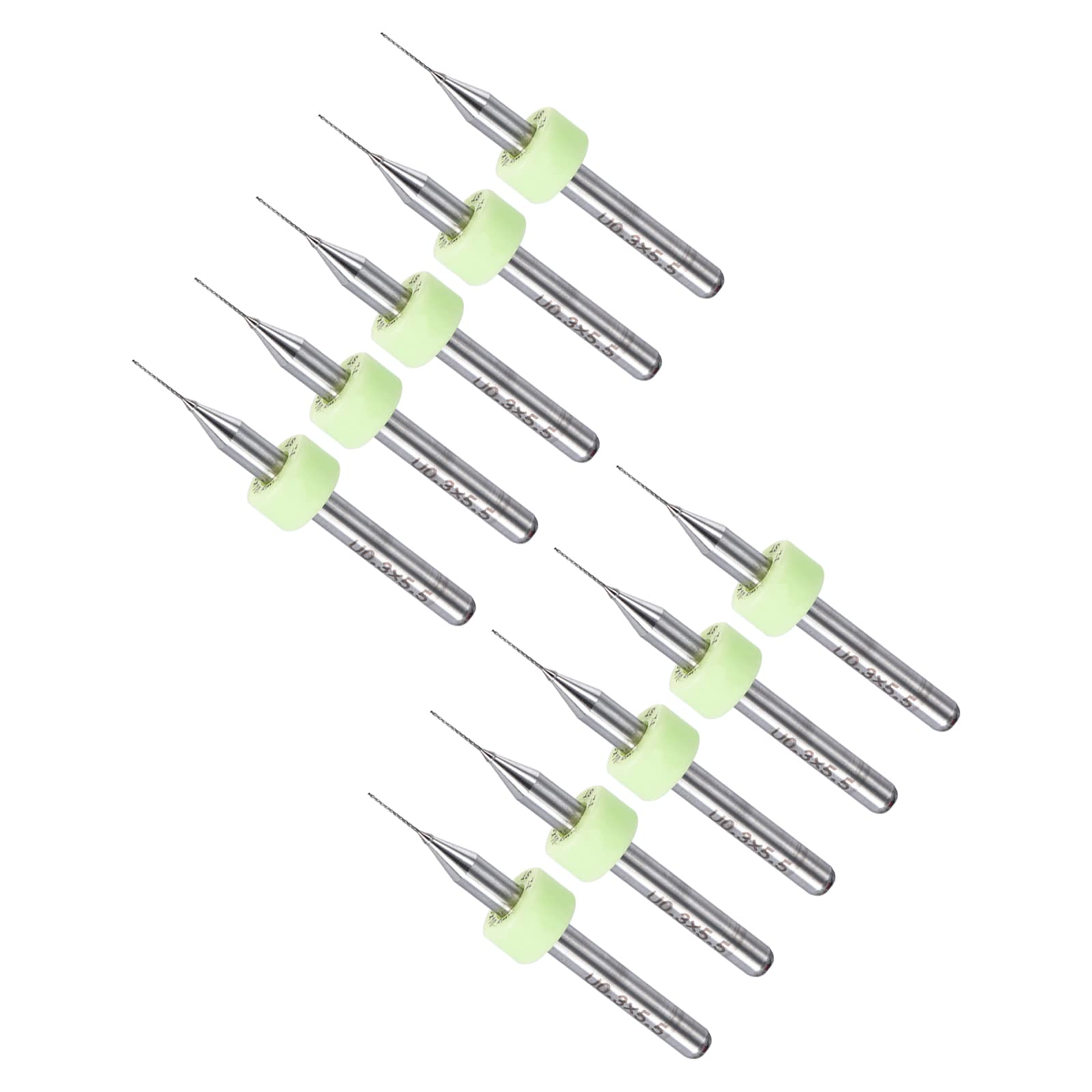 CoCud Micro PCB Drill Bits, 1/8" Shank 0.3mm Cutting Edge, Tungsten Carbide Print Circuit Board Drill Bit - (Applications: for CNC Drilling Engraving Machine), 1-Set (10-Pieces)