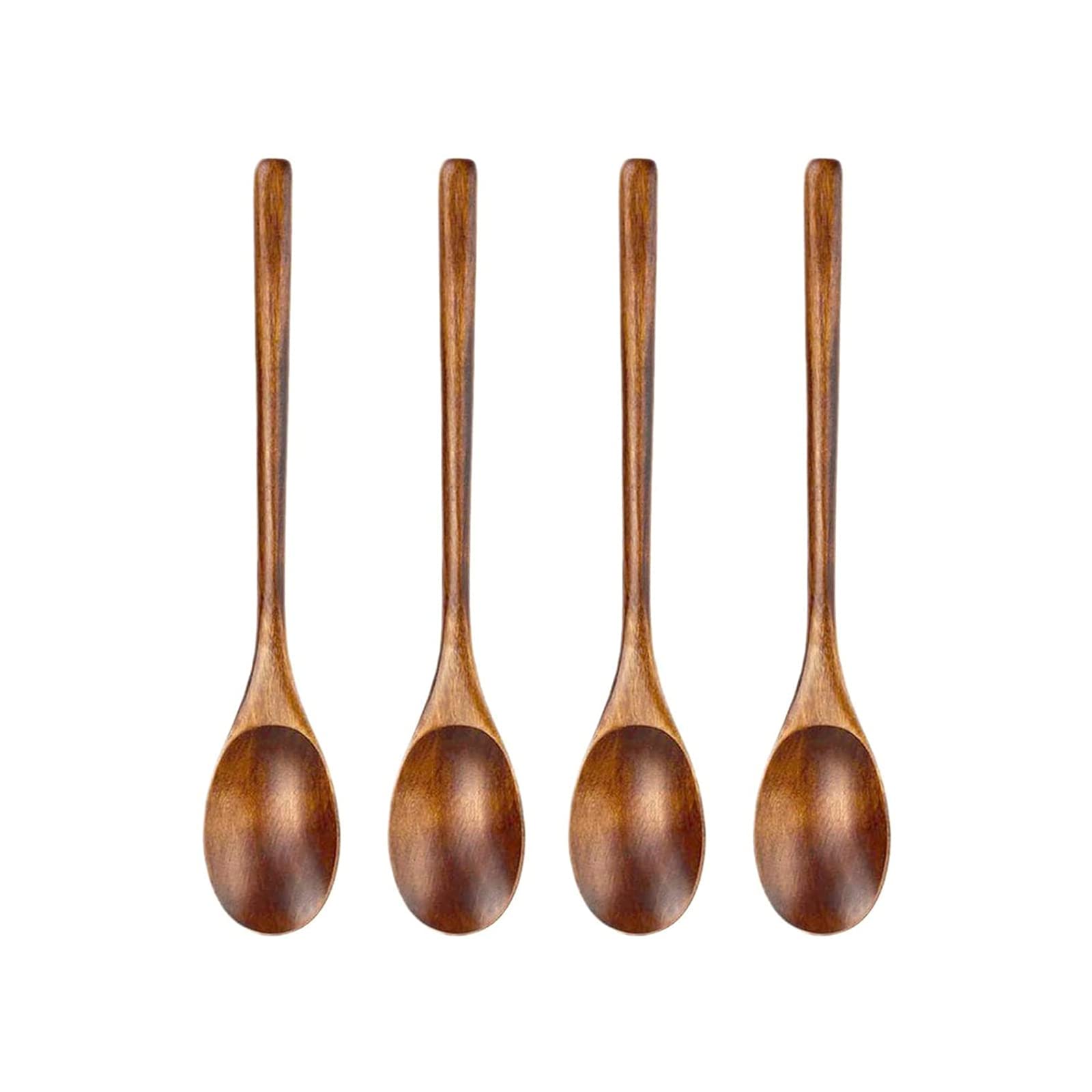 BhyTop Wooden Spoon, 4Pcs Japanese Style Kitchen Utensil Long Handle Spoons ffor Kitchen Stirring, Sugar Scrubs, Tasting (021)