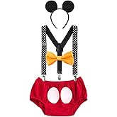 IBTOM CASTLE Baby Boys First Birthday 1st/2nd/3rd Costume Cake Smash Outfits Y Back Suspenders Bloomers Bowtie Set Mouse Ear